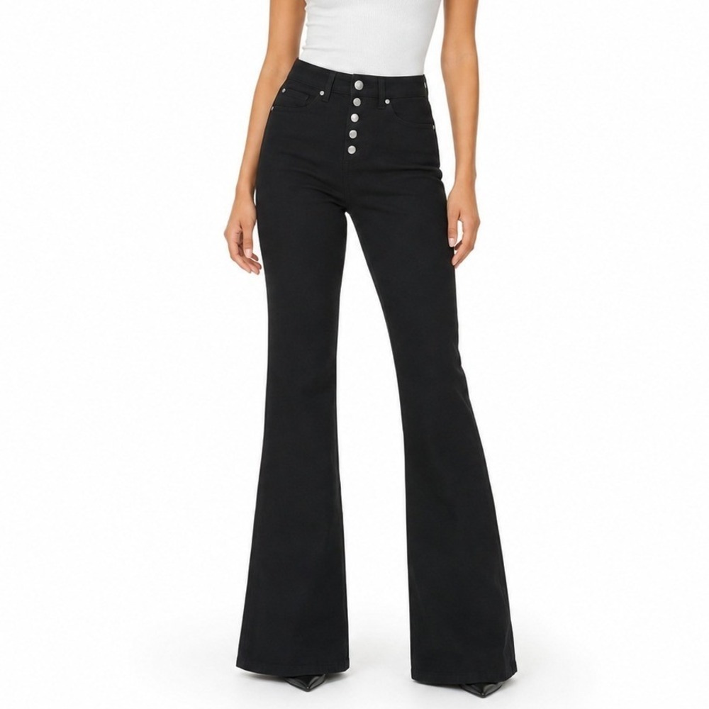 Shinestar Flare Pants Women Large Black High Waist Button Fly Stretchy Versatile